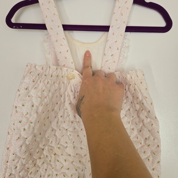 Vintage Tiny Tots 1990s Quilted Carrot Floral Baby Overalls Farm 12 months Farm - Picture 8 of 17